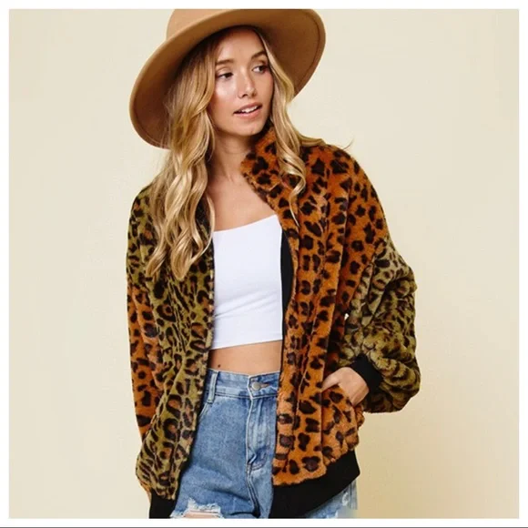 ✨LAST ONE✨Stylish Leopard Faux Fur Zip Up Fabulous Jacket - Picture 2 of 6